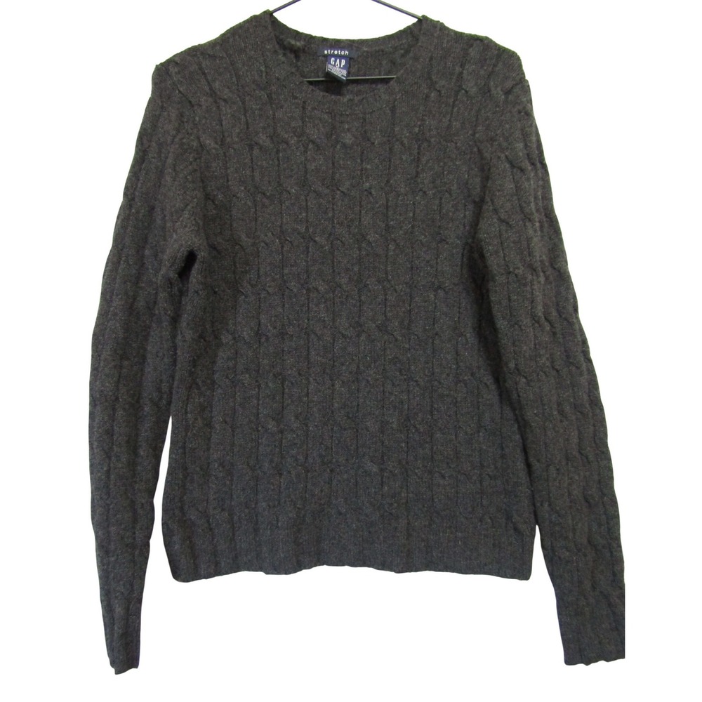 Gap Cable Knit Sweater Womens Medium Gray Good Lambswool‎ Stretch Crew Neck
